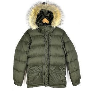 Uniqlo Olive Green Puffer Jacket with Faux Fur Hood